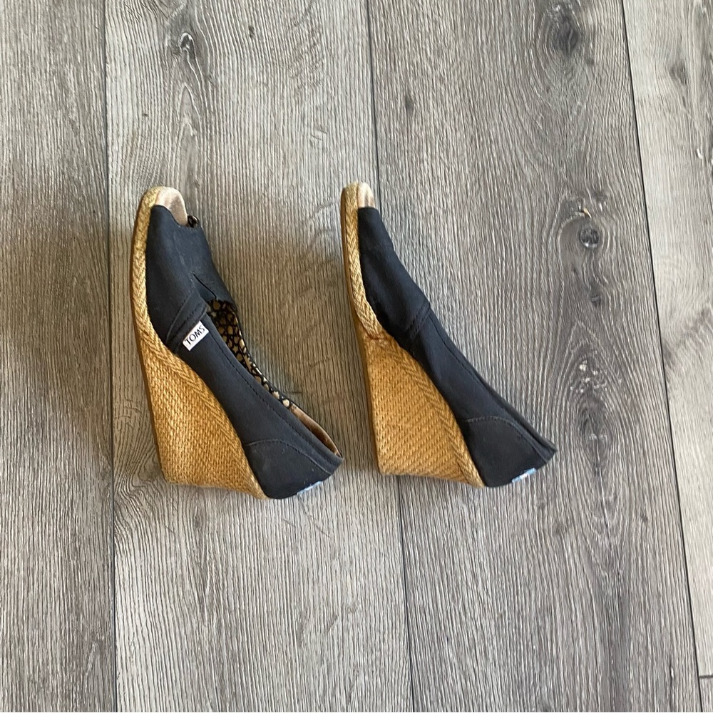 Toms Black and Tan Wedge Espadrilles